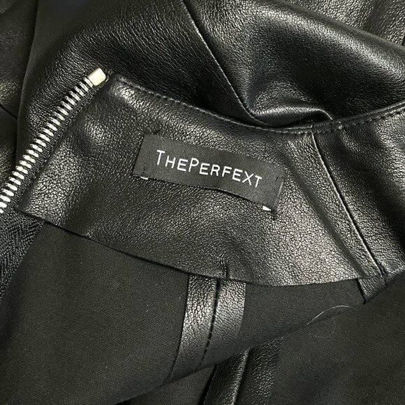 THEPERFEXT Harlem Leather Dress Black Zip Back 3/4 Sleeves Size M Medium - Picture 9 of 11